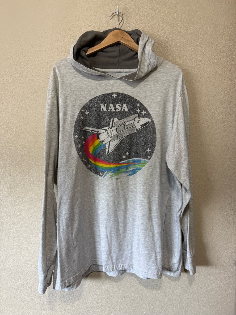 Buzz Aldrin NASA Graphic Hoodie - Light Gray with Rainbow Rocket